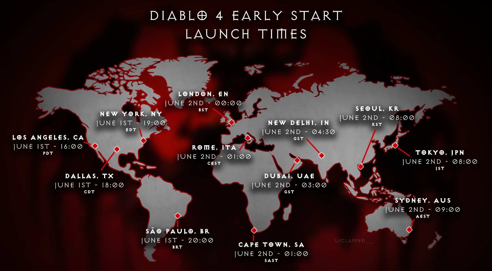 Diablo 4 Early Access Launch Times Map