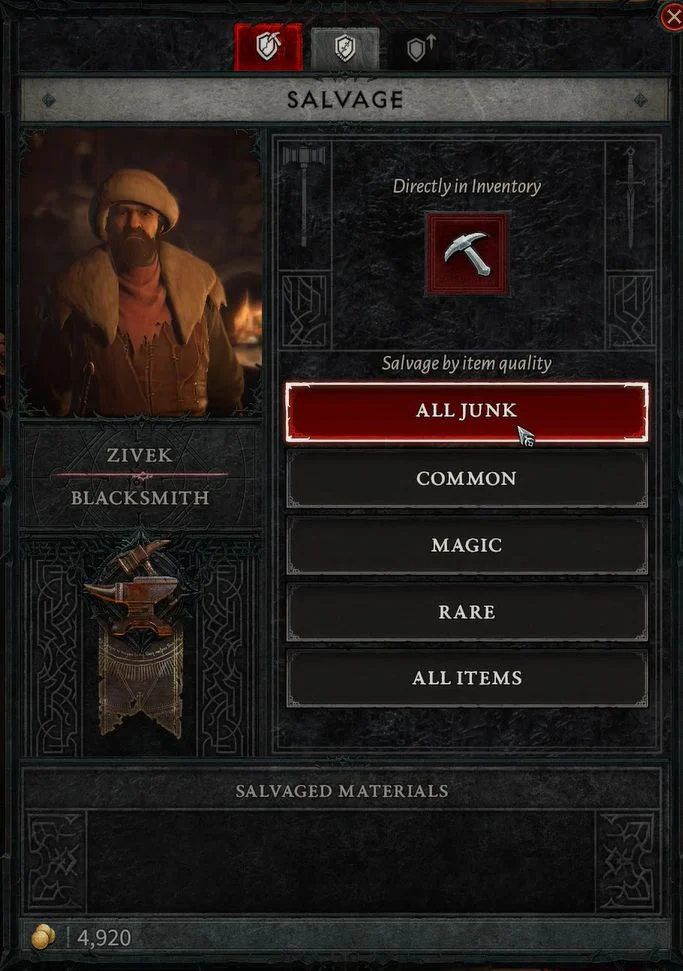 Blacksmith Salvage Interface Diablo 4