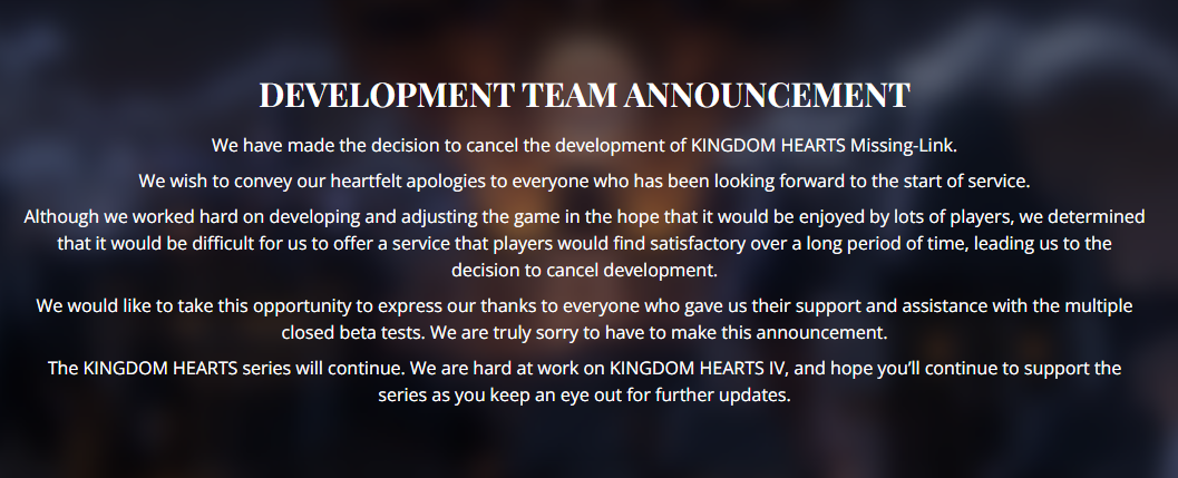 Kingdom Hearts Missing Link - Cancelled - Announcement