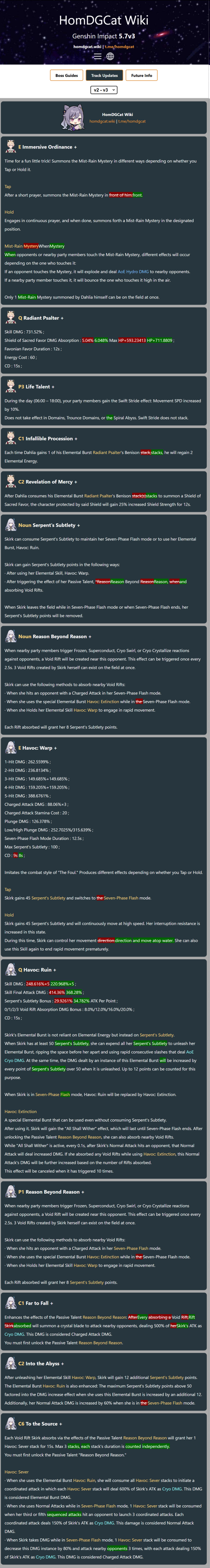 Skirk and Dahlia 5.7v3 changes in Genshin Impact