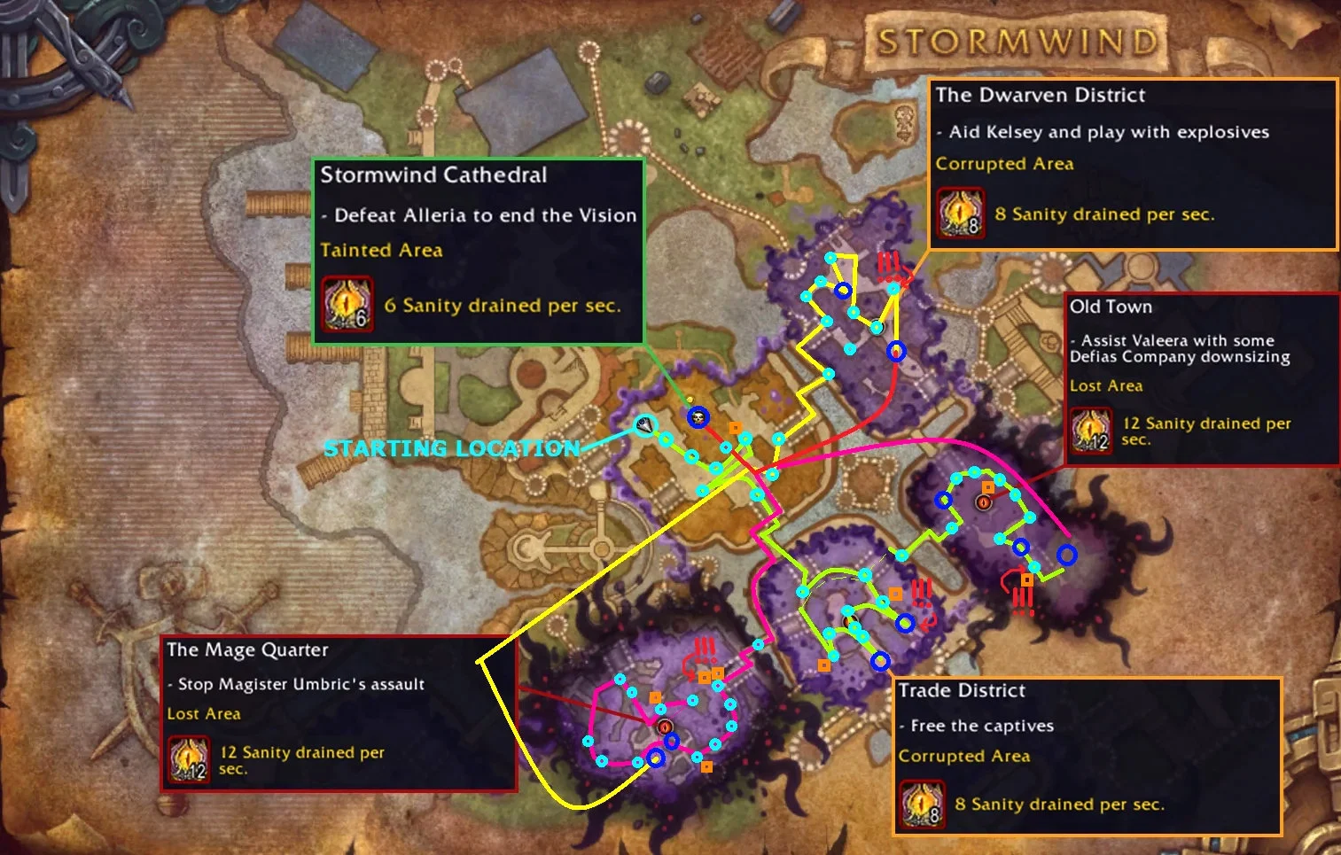 8-mask Stormwind Horrific Vision solo Arcane Mage route map