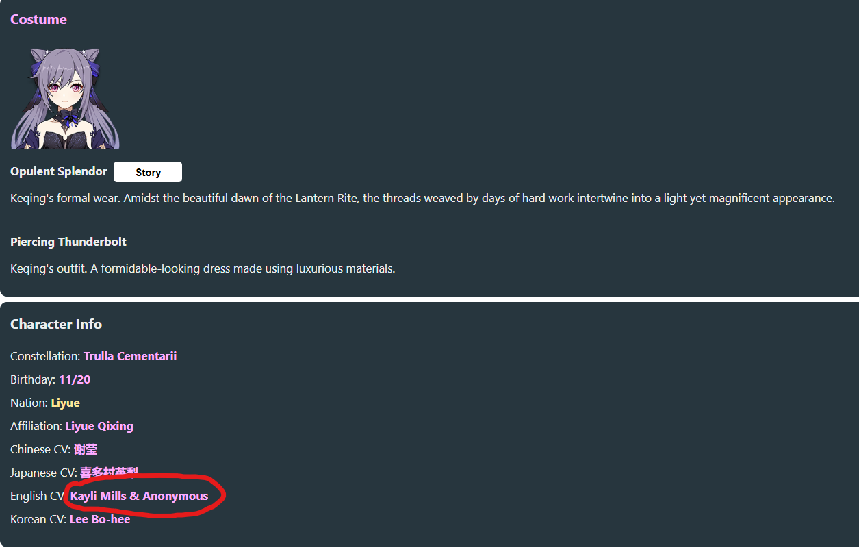 Keqings VA replacement in Genshin Impact