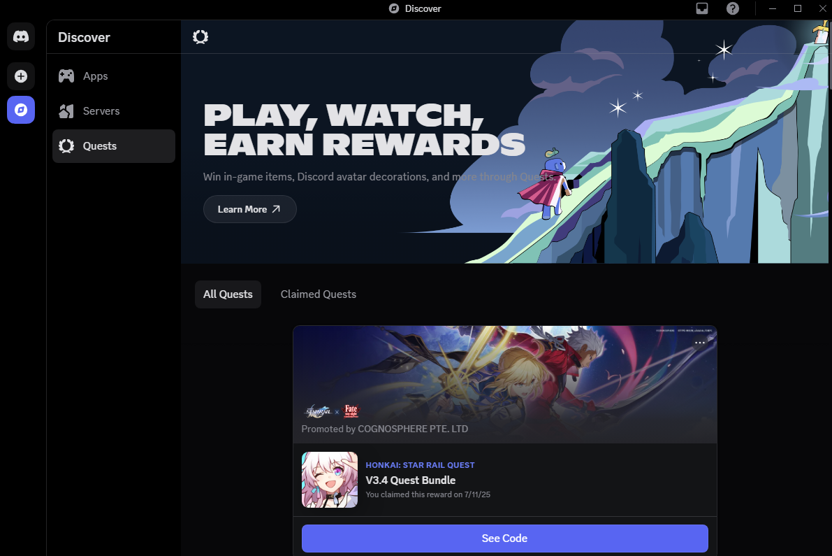 HSR 3.4 Discord Quest on Discover