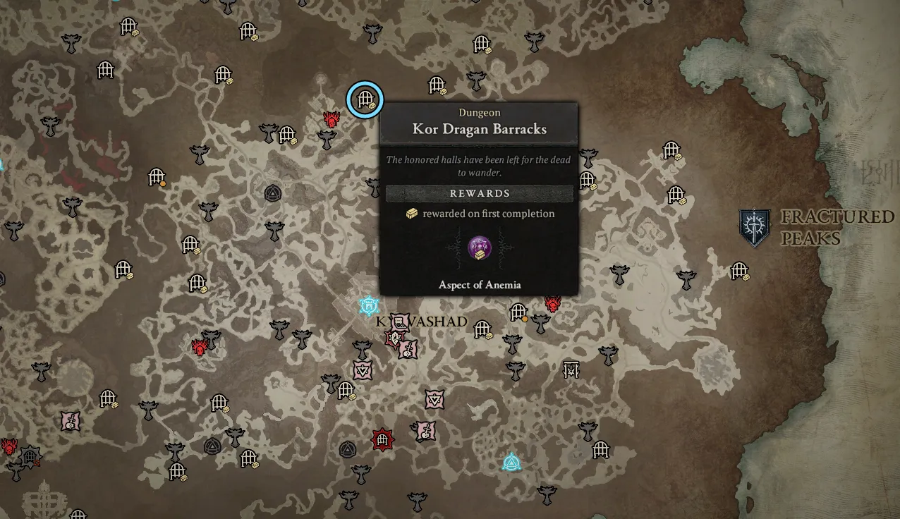Kor Dragan Barracks Dungeon Location - Diablo 4