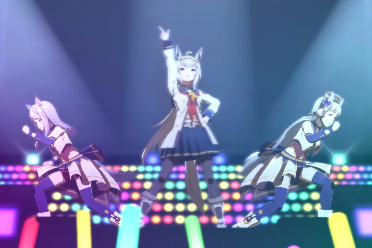 Oguri Cap, Gold Ship, and Mejiro McQueen during Umapyoi Legend in Umamusume: Pretty Derby.