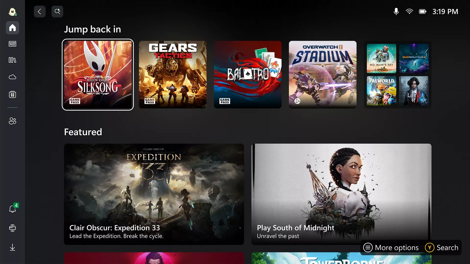 Xbox ROG Ally UI Interface