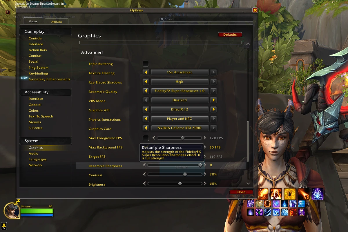 UI Screenshot showing the location of the Resample Sharpness slider in the Advanced Graphics menu.