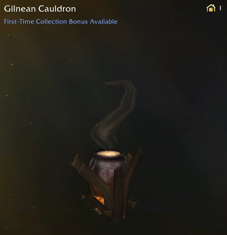 Gilnean Cauldron producing a steady trail of rising smoke for an atmospheric craftable housing decor effect.