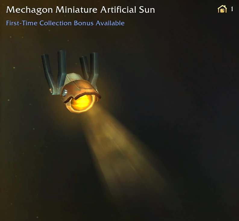 Mechagon Miniature Artificial Sun projecting a golden smoky spotlight for dynamic housing lighting.