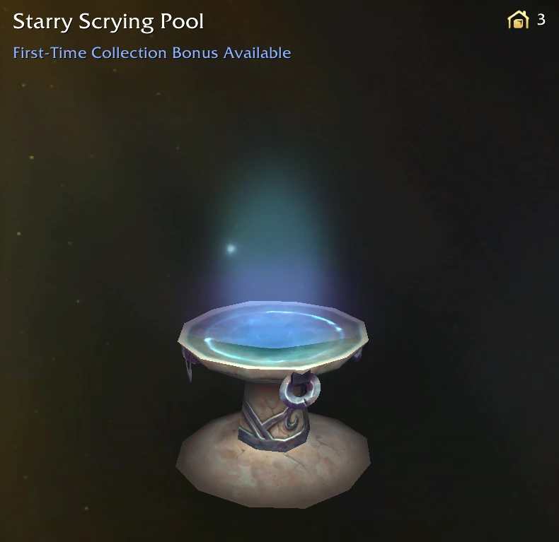 Starry Scrying Pool glowing with blue arcane light and drifting white particles.