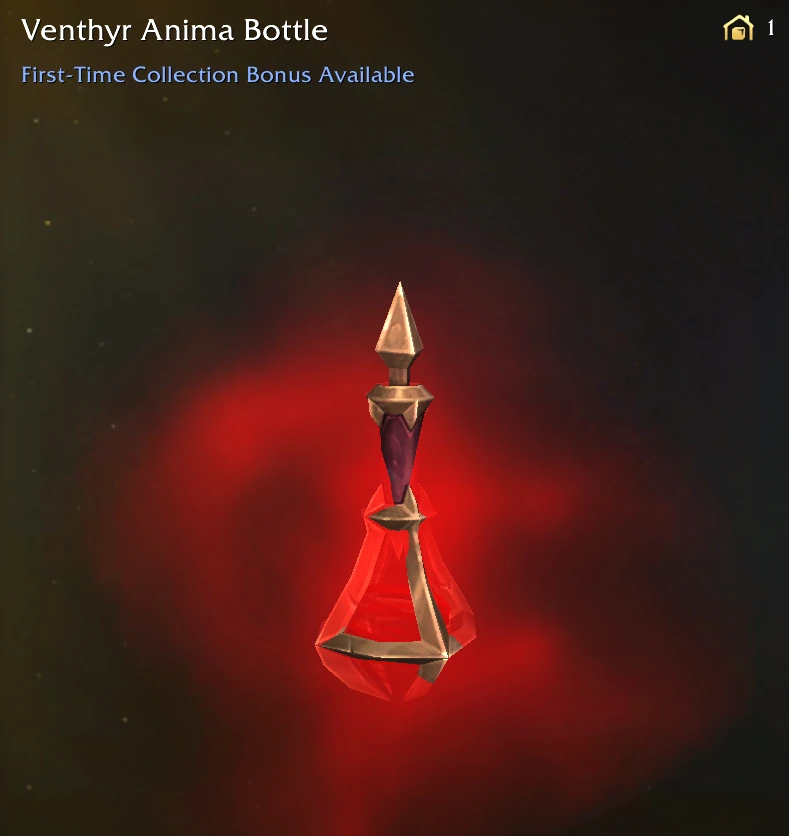 Venthyr Anima Bottle emitting a swirling red anima cloud for a magical housing aura.