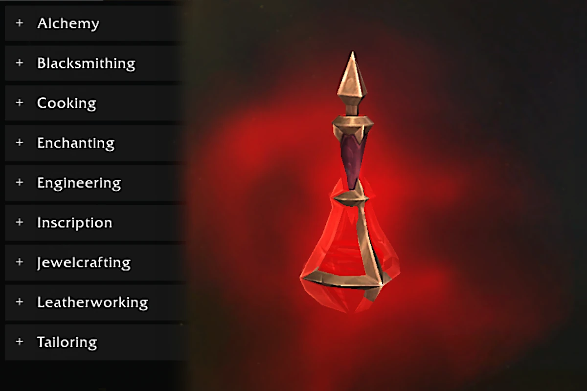 Venthyr Anima Bottle craftable housing decor floating in a red cloud of anima, showcasing a magical aura effect for WoW player housing.