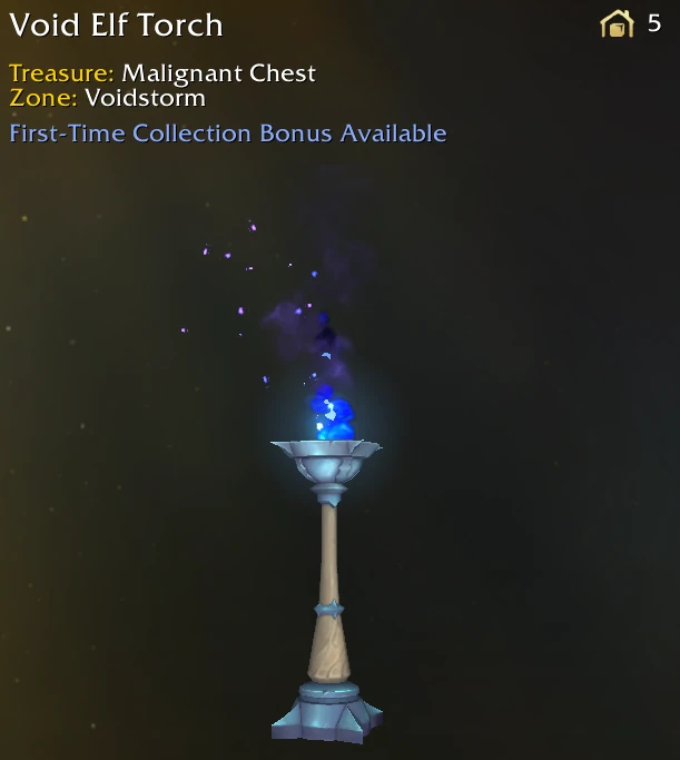 Tall torch with blue void flame emitting smoke and glowing embers.