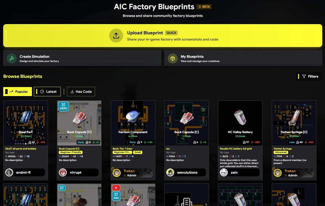 Endfieldtools AIC Factory Blueprints