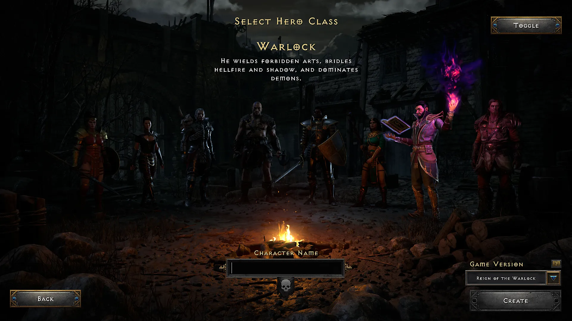 Diablo 2: Resurrected - Reign of the Warlock Select Hero Class Screen