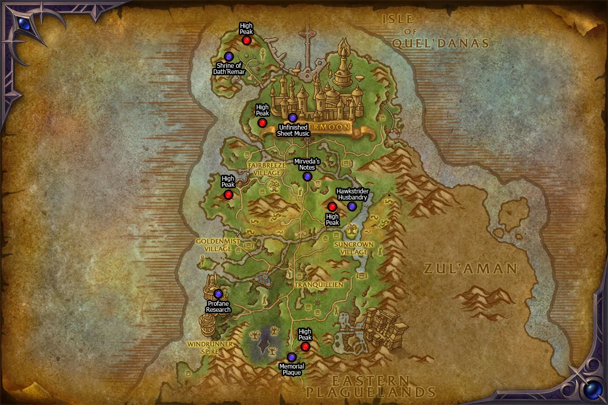 Eversong Woods achievement map.