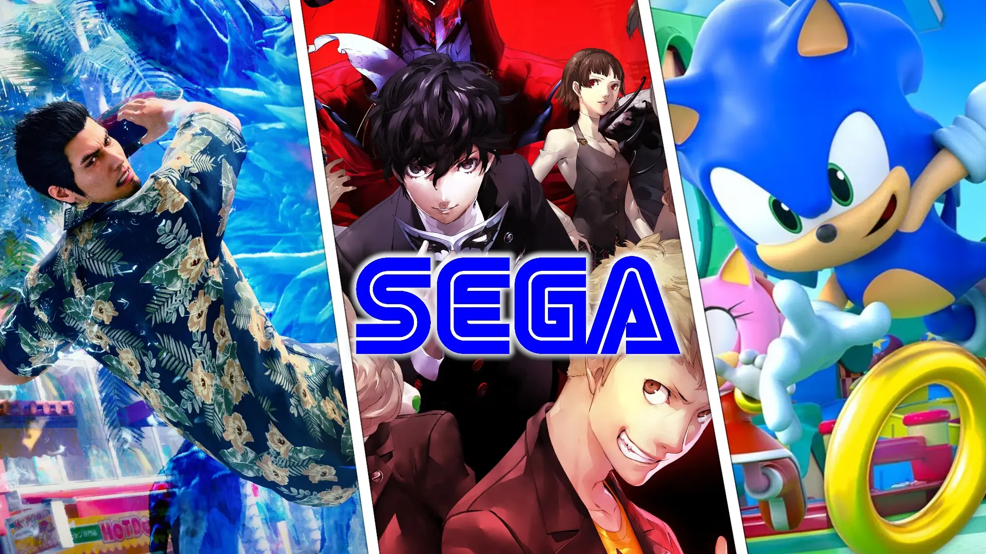 Sega games including sonic, Yakuza Kiwami 3 and Sonic Rumble