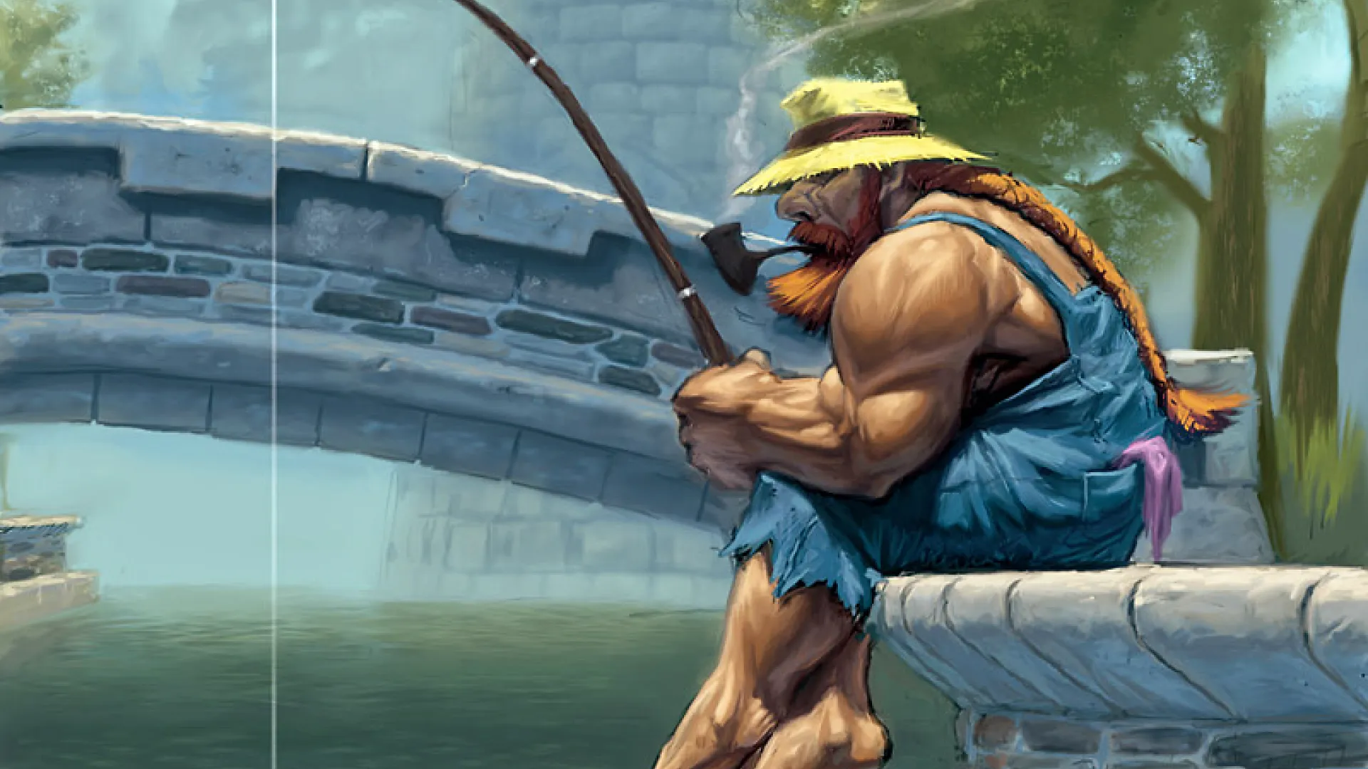 World of Warcraft Dwarf sitting in Stormwind fishing. Official Blizzard art.