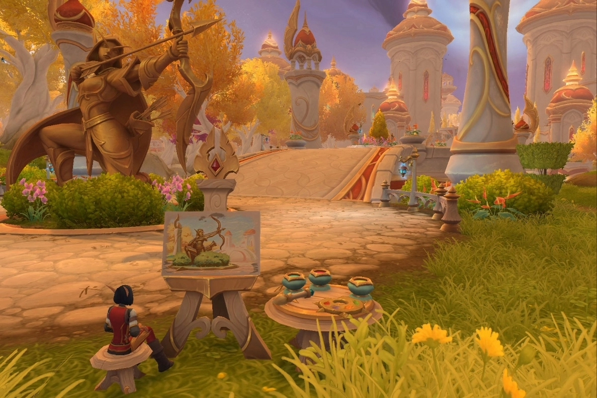 A screenshot of a painter from the Ever Painting achievement that rewards the Silvermoon Painter’s Cushion decor