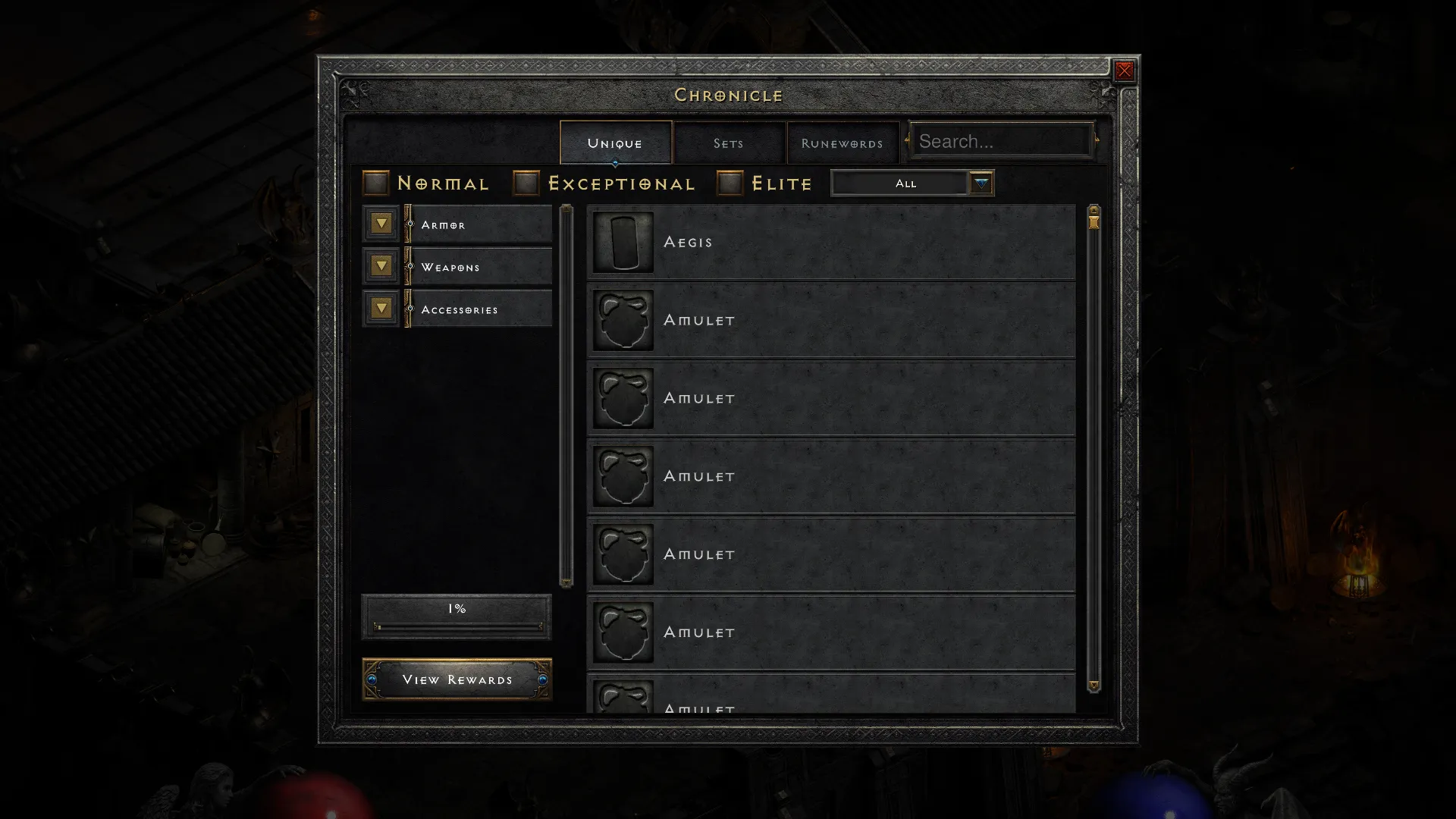 Official Image of the Chronicle Base UI in Diablo 2 Resurrected