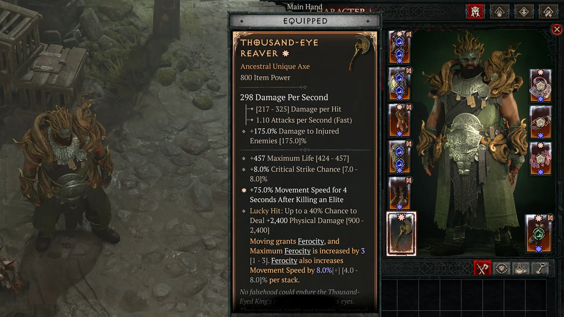 Thousand Eye Reaver One Hand Axe Unique tooltip in Diablo 4 Season 12
