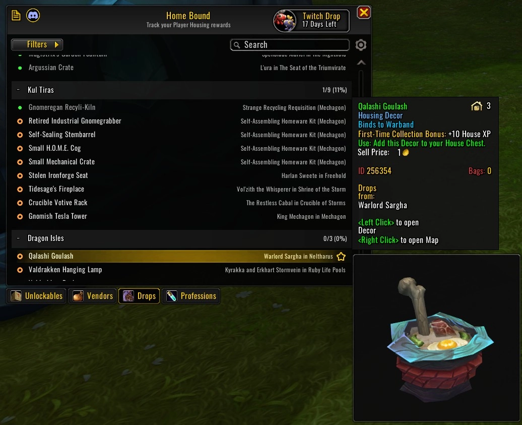 Tracking decor boss drops with Home Bound