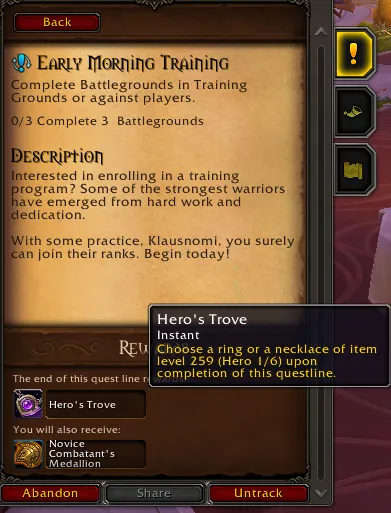 Early Morning Training quest.