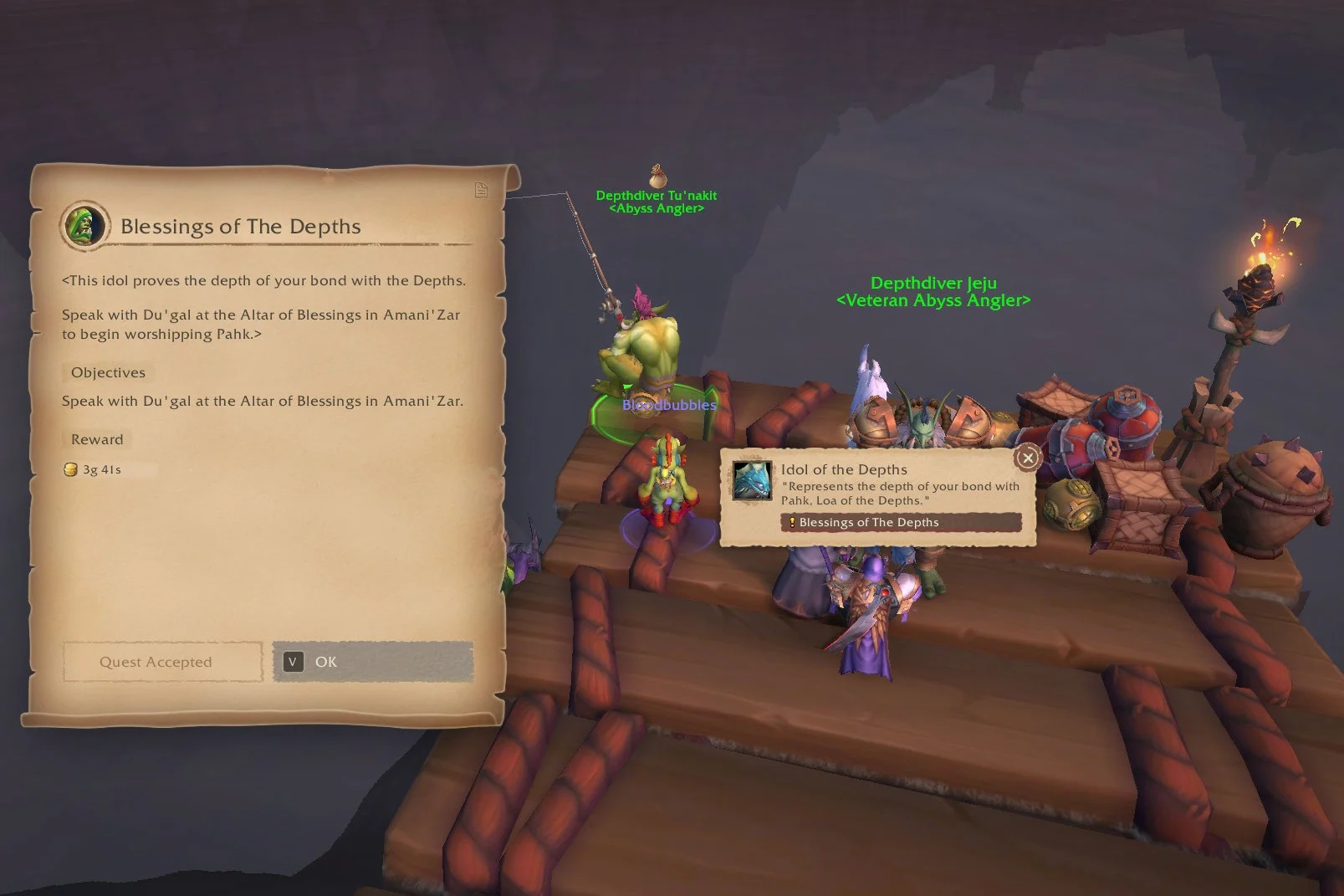 A quest page showing the blessings of the depths