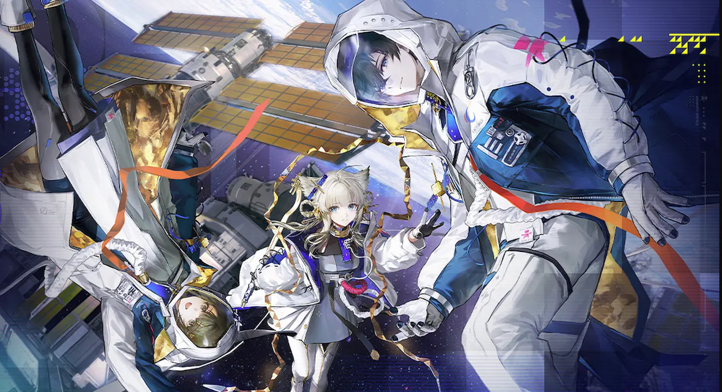 Arknights Endfield Perlica, Chen, and Endmin i space on a cosmic adventure