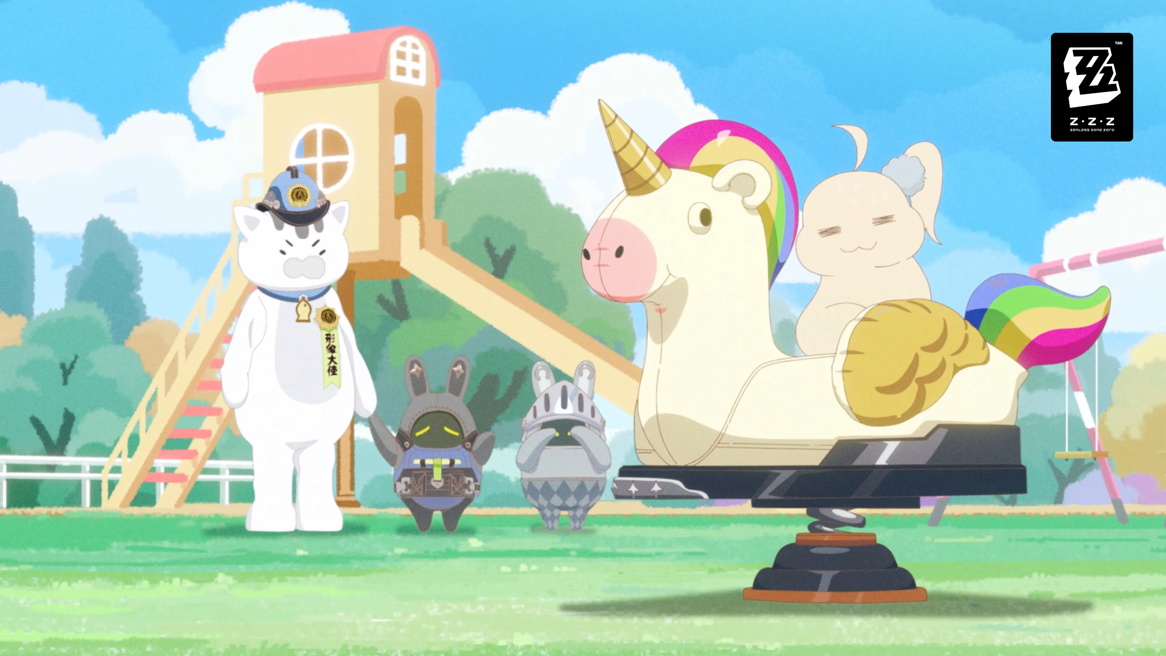 Zenless Zone Zero Cissia Snake and bangboo on a playground