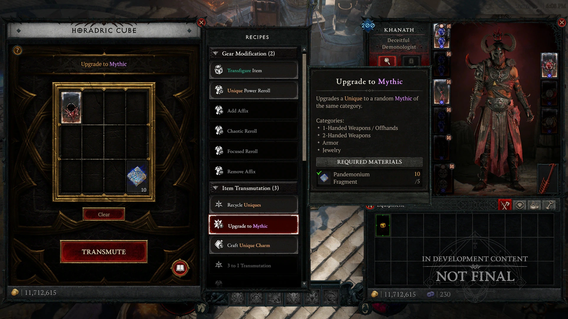 D4 Season 14 mythic crafting