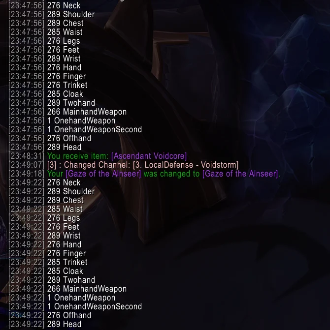 Trinket crest save goes from 276 to 285 after using Voidcore