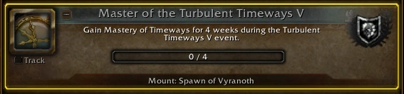 master of the turbulent timeways showing only 4 weeks required for the mount