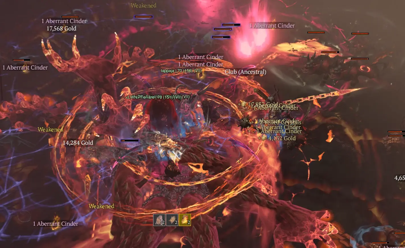 Showcases the lack of visual clarity due to a Tyrant's Grasp Warlock in a Helltide