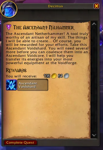 The Ascendant Nilhammer quest.