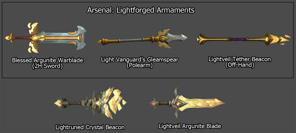 Lifghtforged-themed Showdown weapons.