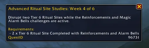 Ritual Sites Week 4 quest, with the name change.