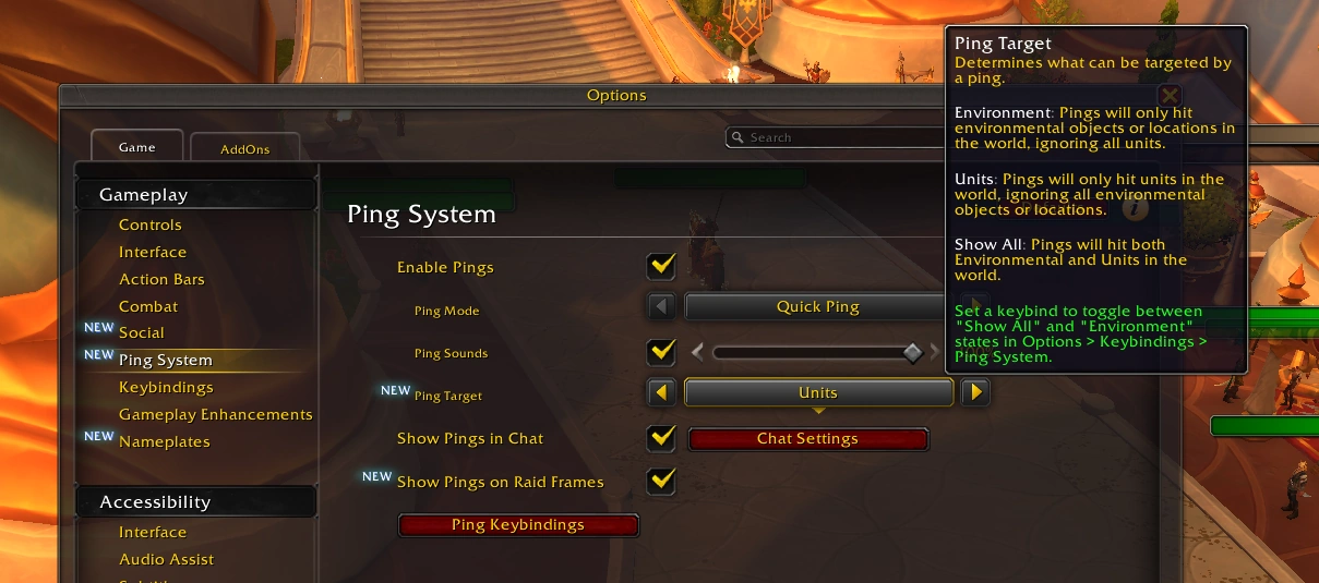 new ping settings