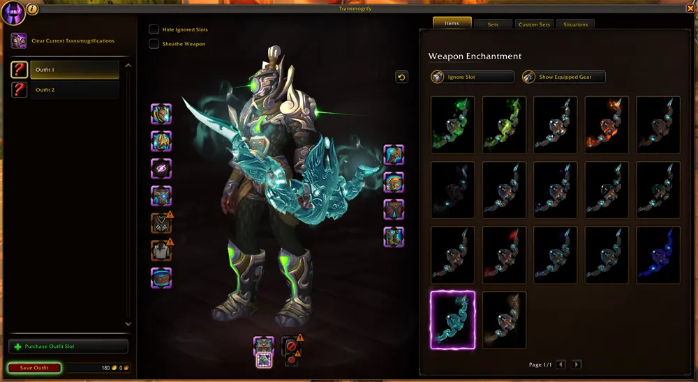 Transmog menu with current illusion options.