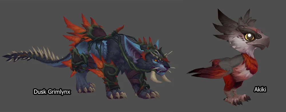 Dusk Grimlynx mount and Akiki battle pet.