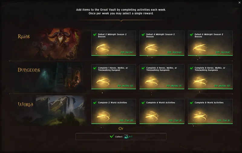Great Vault with a Nebulous Voidcore option at the bottom.