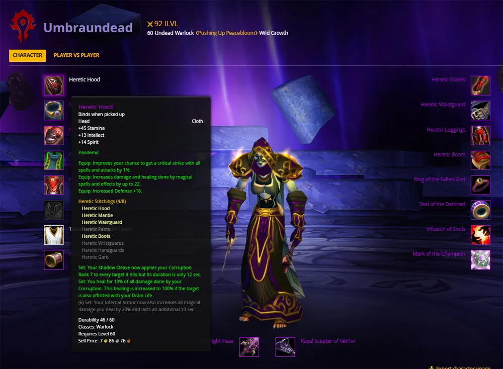 Example of a Season of Discovery character on the new armory.