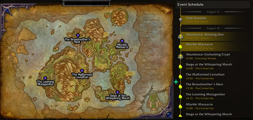 Curse Surge locations in the Coiled Isle.