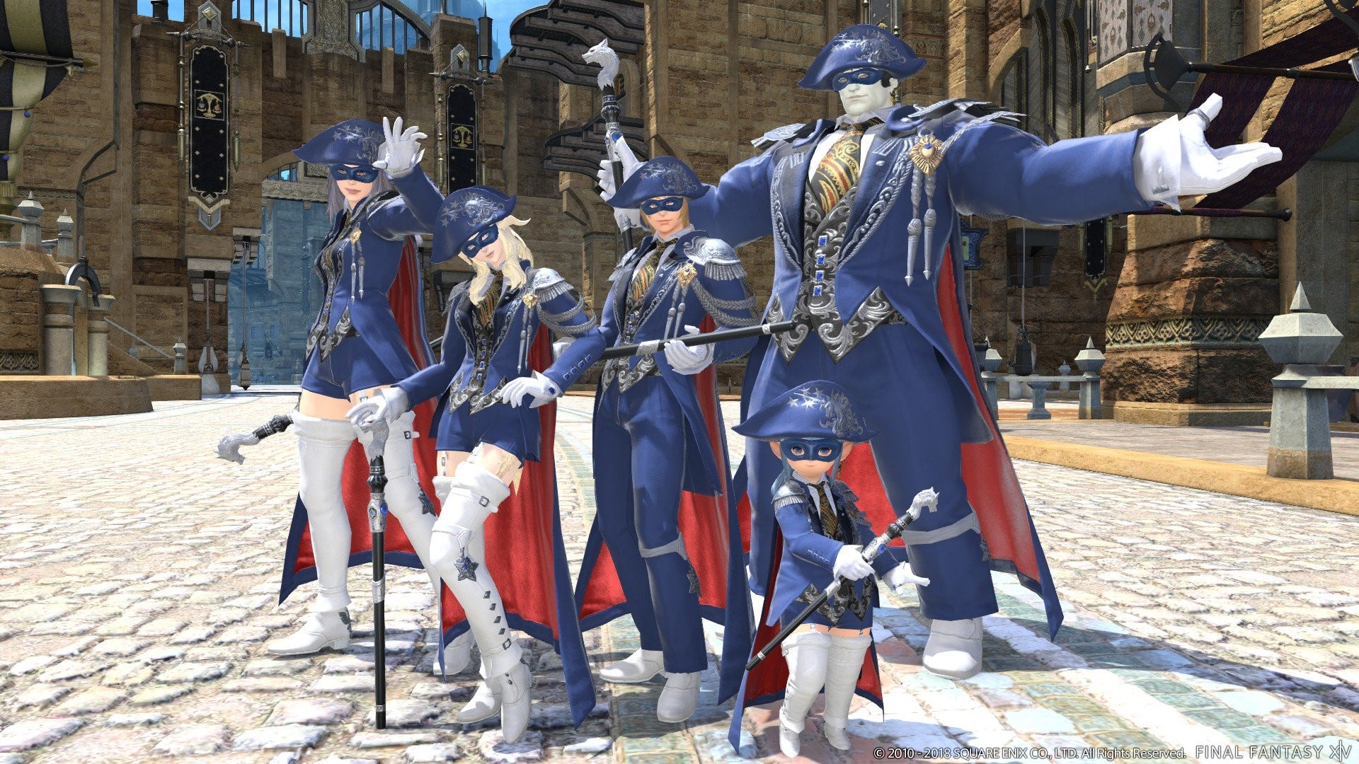 A team of Blue Mages posing in a city