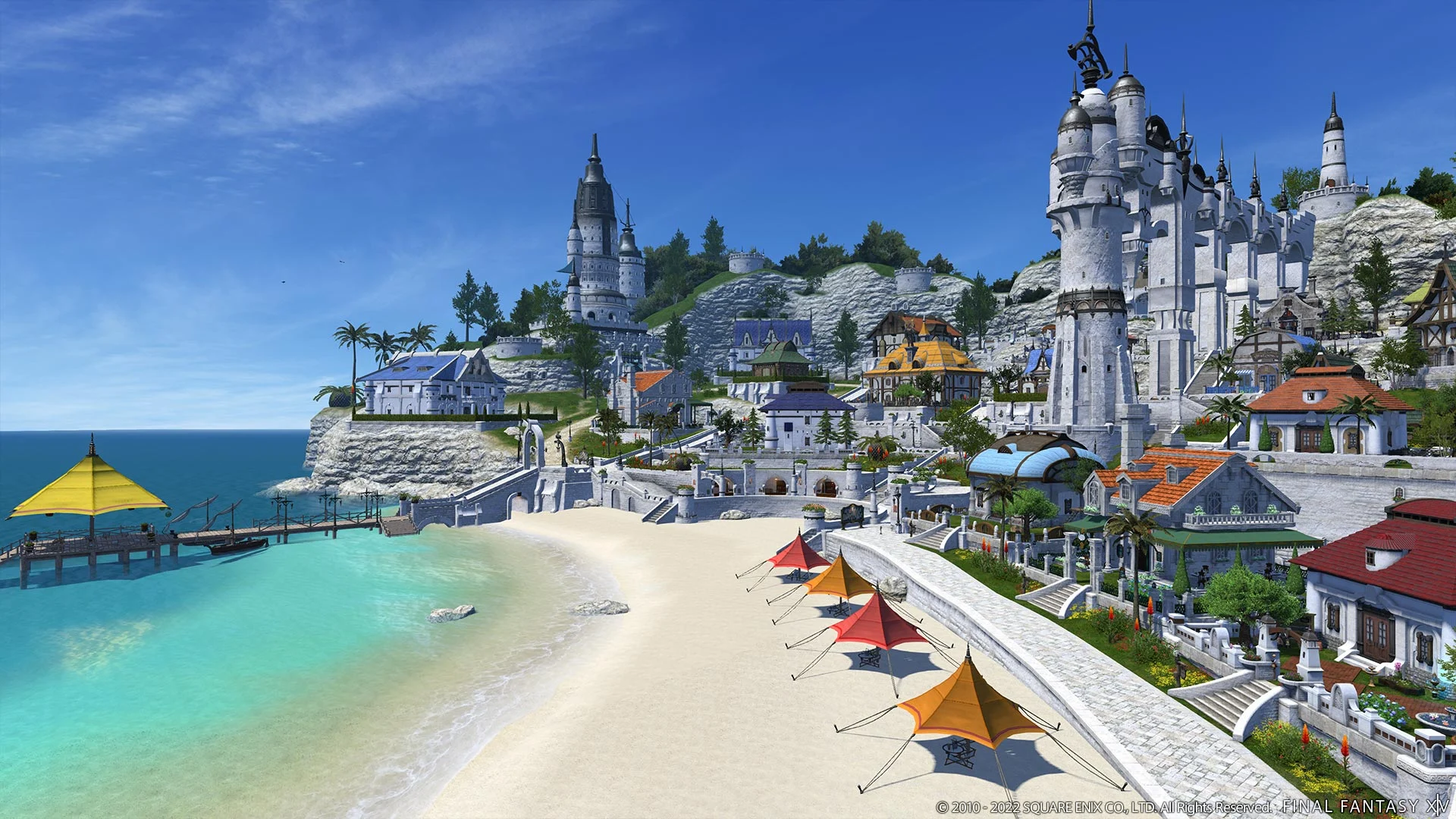 Players' houses lining the beach