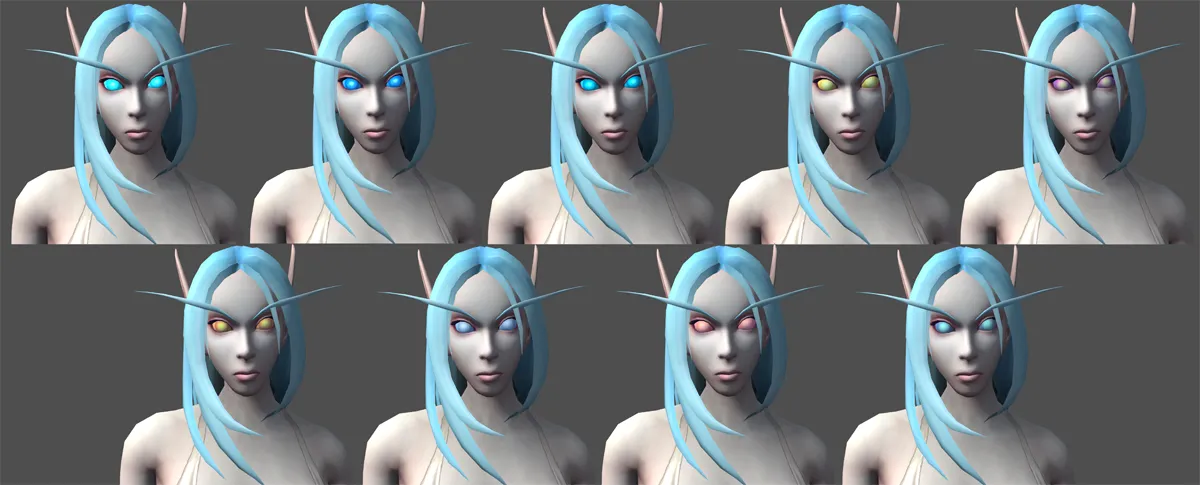 Skyborne Female Eye Color Customizations.