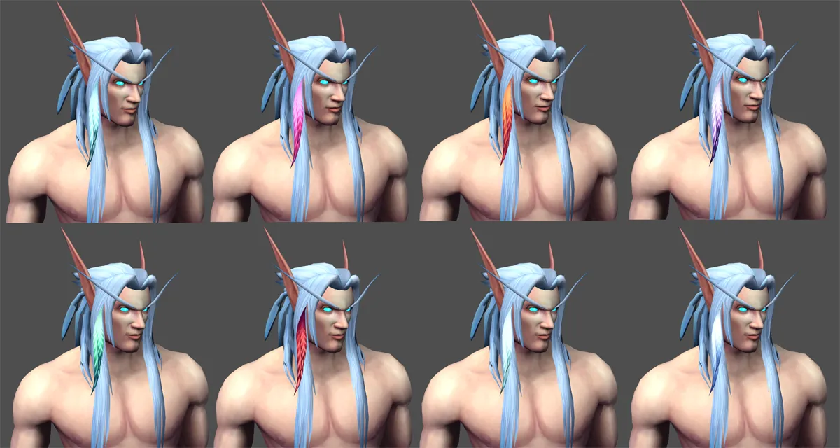 Skyborne Male Hair Feather Color Customizations.
