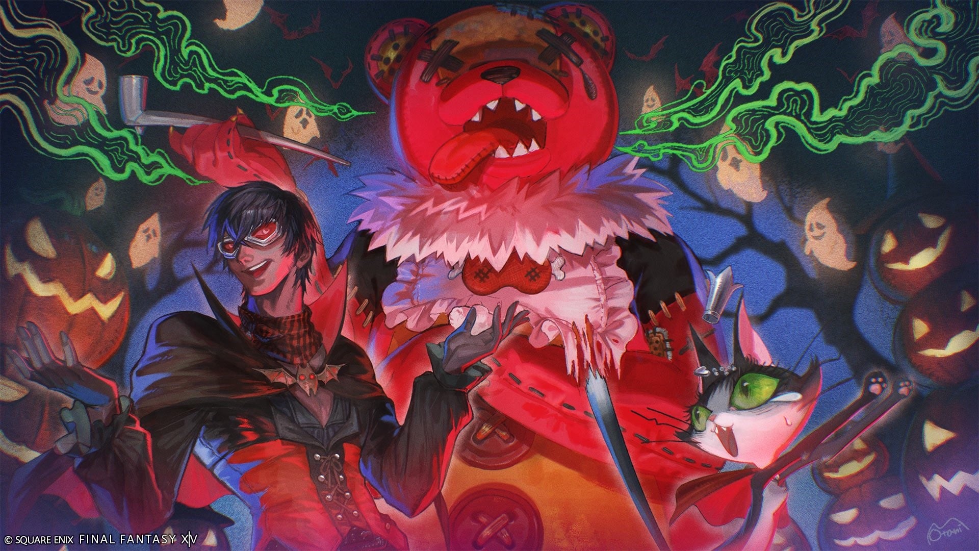 Promotional art featuring a big, scary teddy bear for the 2026 All Saints' Wake event