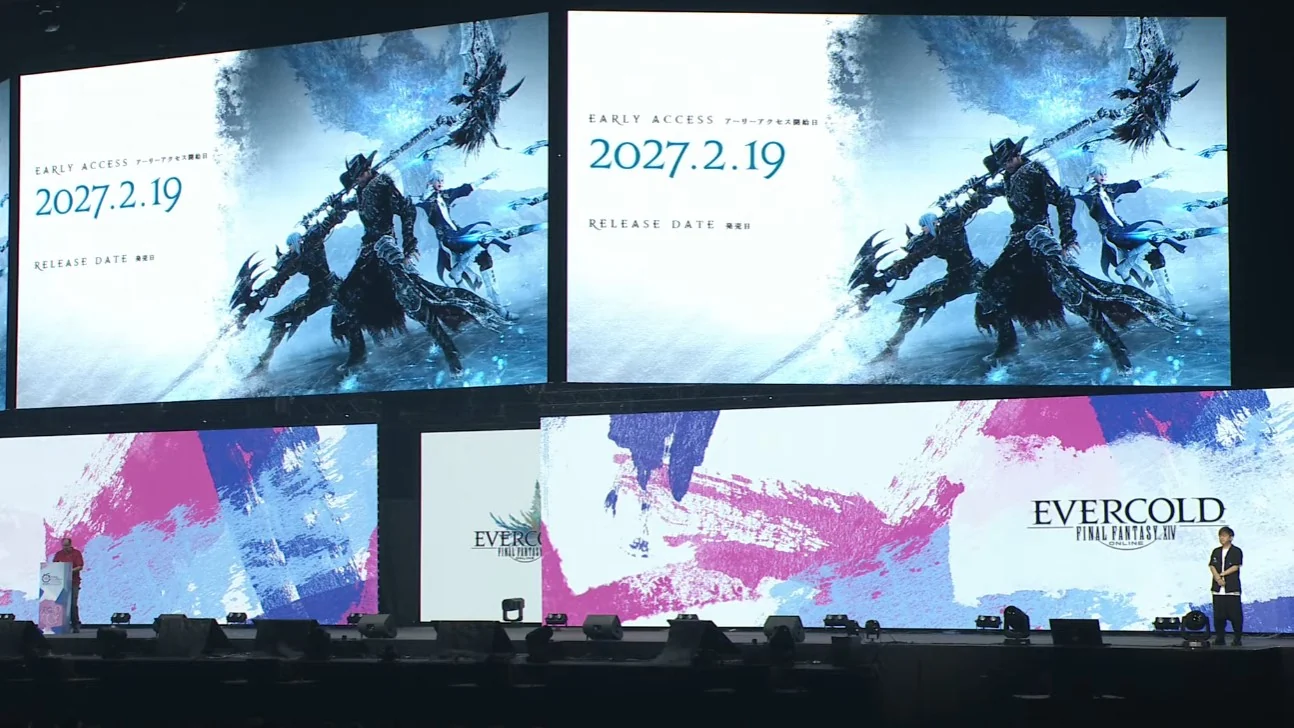 Yoshi-P on stage announcing the Evercold release date at Tokyo Fan Fest