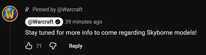 Warcraft pinned comment